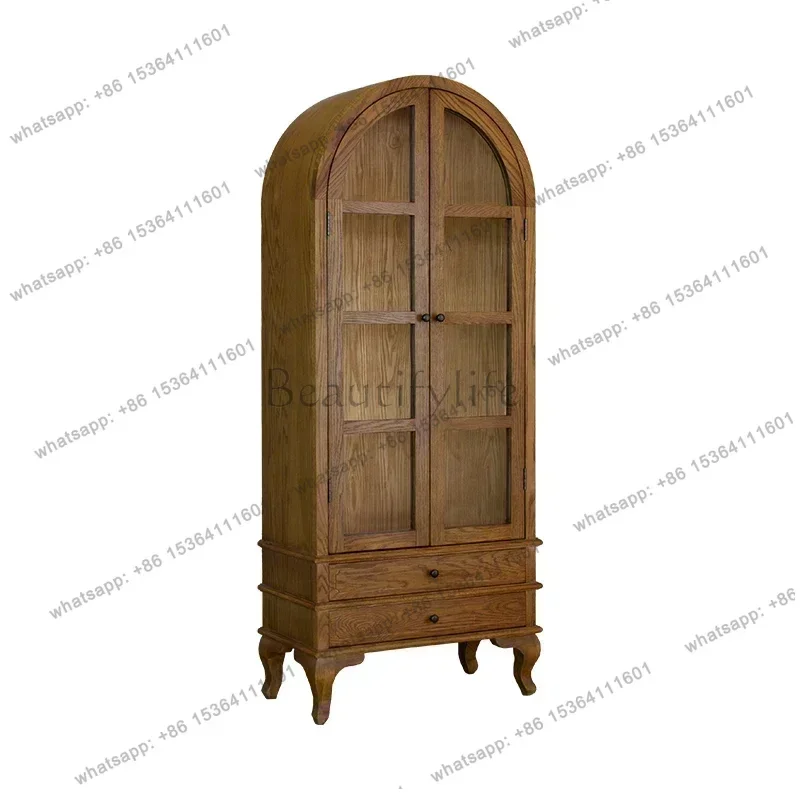 

American Country Dome Bookcase Solid Wood Antique Wine Cabinet