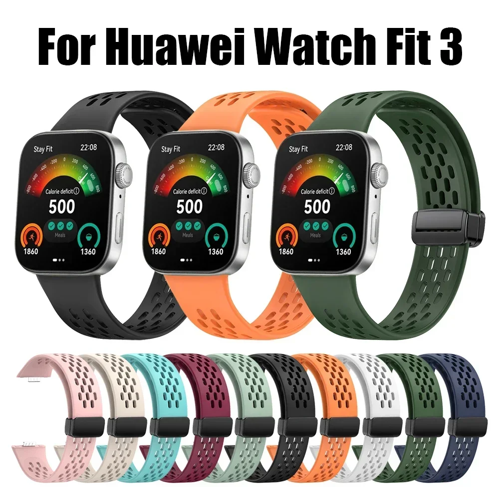 Magnetische Faltschließe Silikonband für Huawei Watch Fit 3, Armband für Huawei Fit3 Sportarmband
