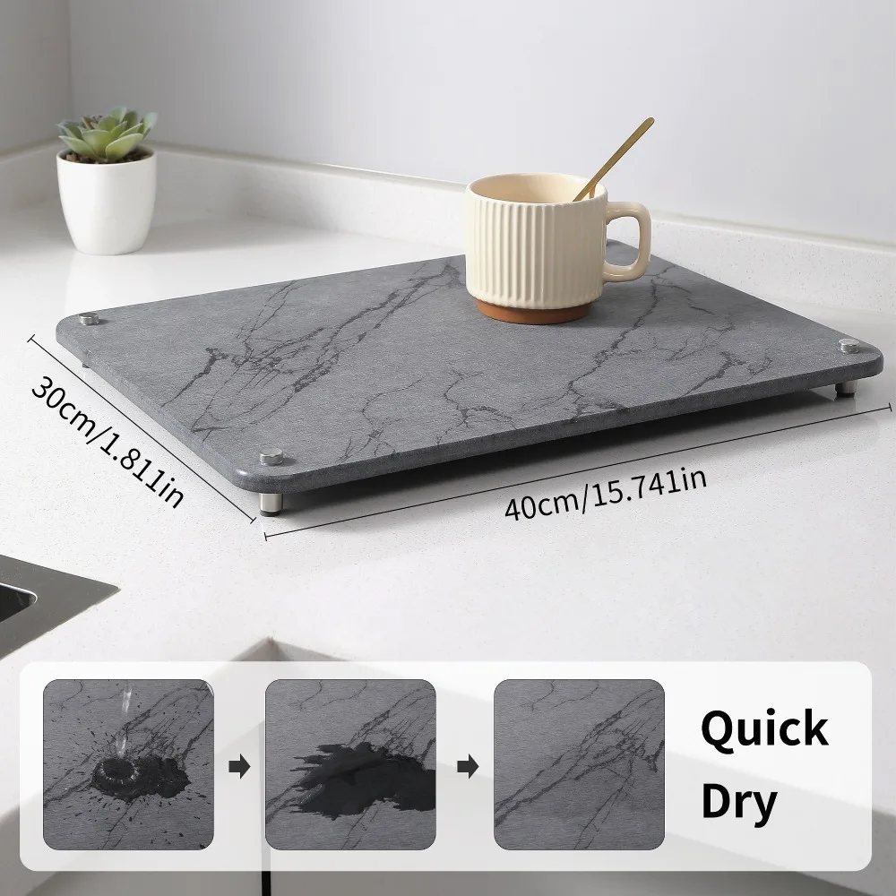 

Super Absorbent Diatomaceous Earth Drying Mat with Non-Slip Feet,DiatomTableware Pads Stone Dish Mat for Dishes, Cups, 30x40CM