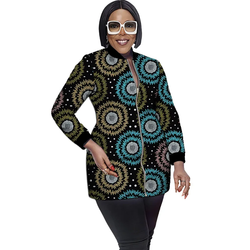 

African Design Couture Women's Long Jacket Vintage Style Ankara Print Female Stand Collar Coat Customized