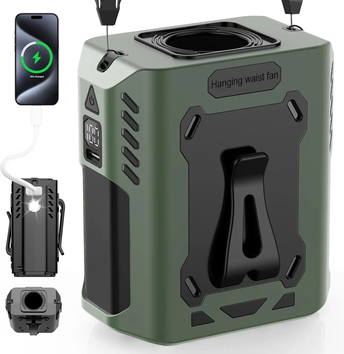 Ventilador colgante de cintura 2025, dispositivo portátil para enfriar la cintura, potente ventilador pequeño recargable para exteriores de alta temperatura