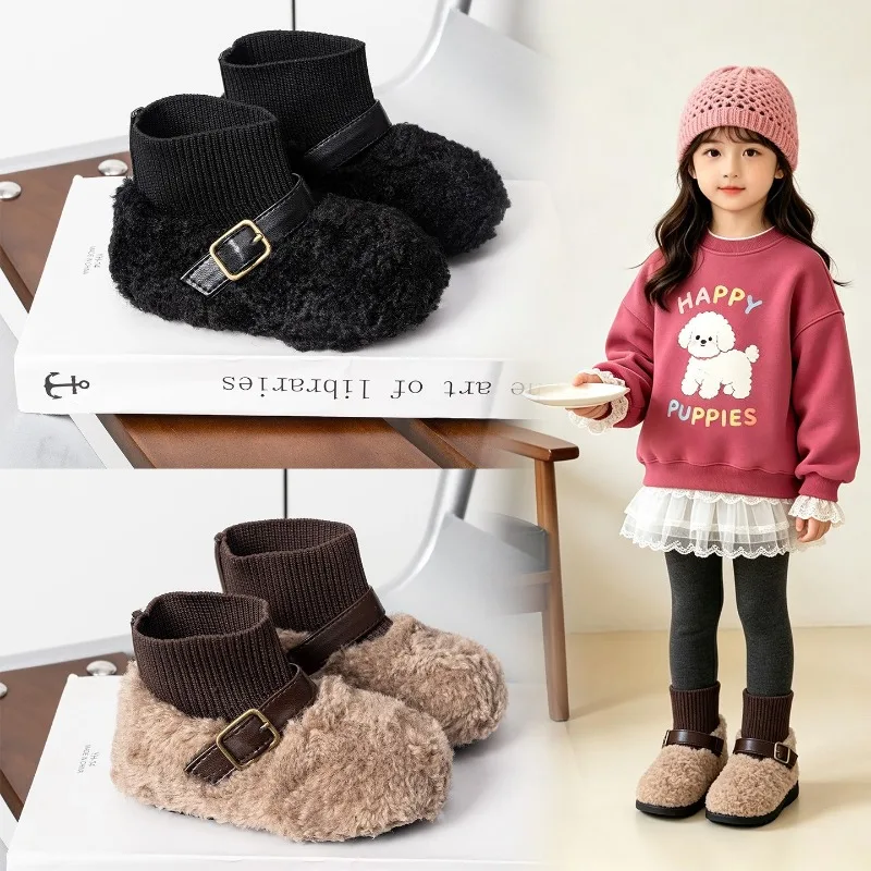 Kids Casual Boots Suede Warm Soft Sole Girls Princess Sock Boots Korean Style Versatile 2026 Brand New Children Fashion Boots