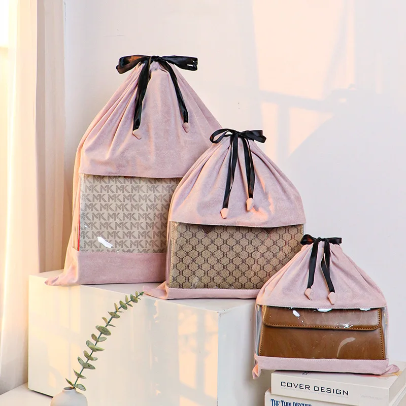 Soft Suede Drawstring Dust‑Proof Storage Bag Handbag Protector Home Travel Sorting Organizer