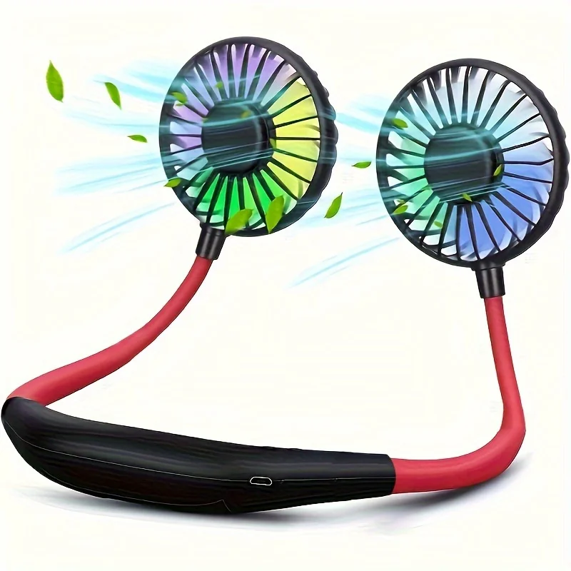 1pc Multicolored Light Changing Halter Fan, Portable Neck Fan, USB Charging Wearable Fan, For Travel, Running, Office, Reading