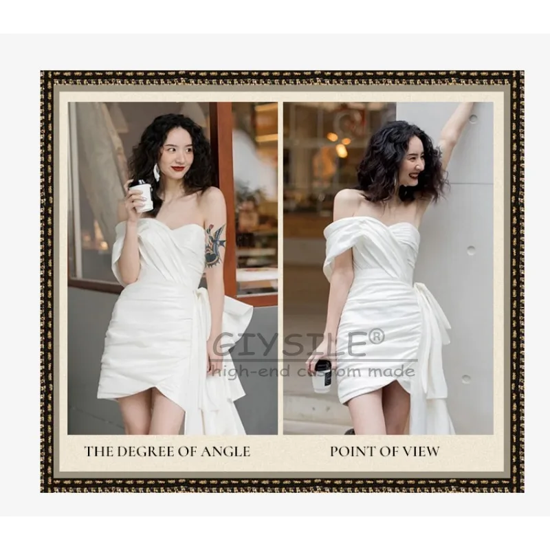 GIYSILE – robe de mariée blanche personnalisée en Satin, asymétrique épaule dénudée, sans manches, taille avec nœud, jupe queue de poisson, dos nu, mode Sexy
