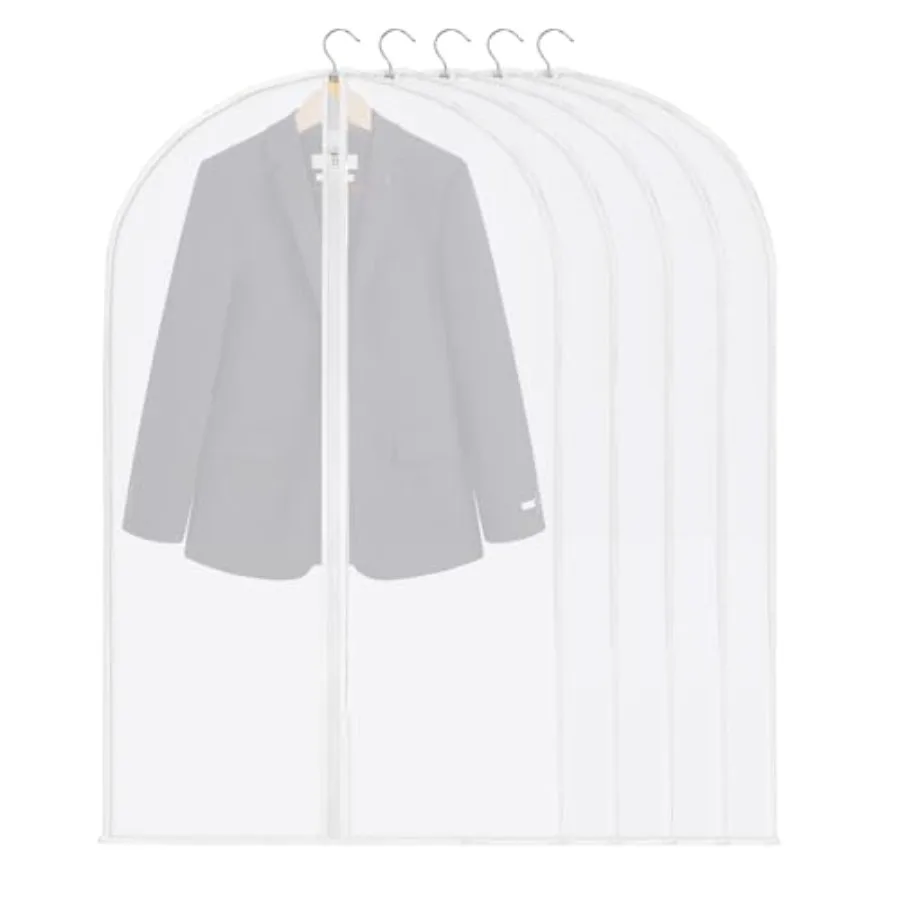 

5 Pack Garment Bags for Hanging Clothes, 40" Suit Bags for Closet Storage, Plastic Clothes Covers with Zipper for Dresses