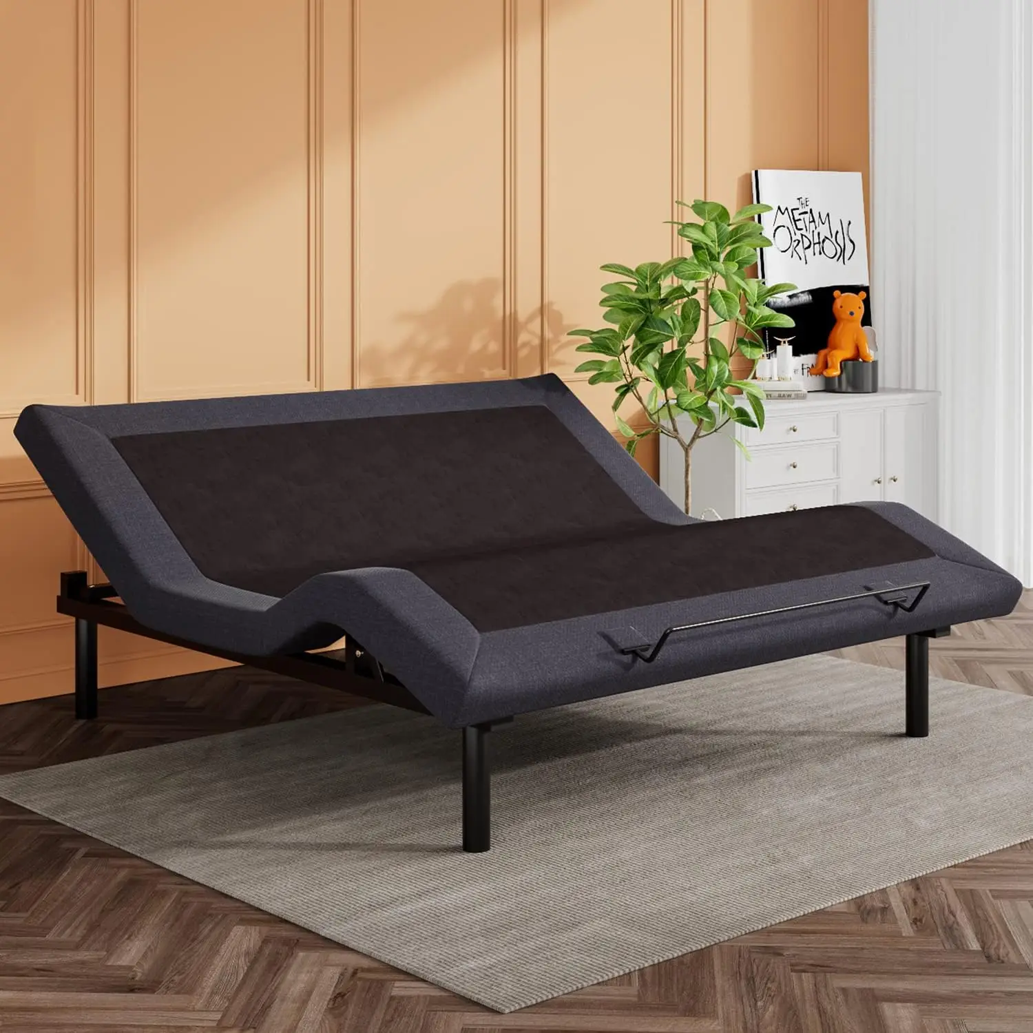 Base de cama ajustable, ergonómica, tapizada, tamaño King, con motores mejorados y Control remoto inalámbrico