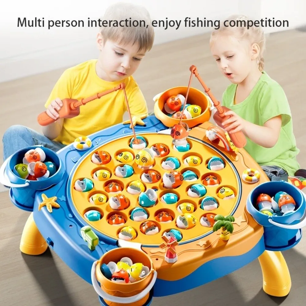 Creativo Ha musica Gioco di pesca magnetico Pesce colorato Design interattivo Gioco di filatura Canna da pesce Età 3+ Giocattolo educativo