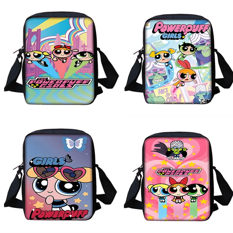 Menino meninas bonito anime para powerpuffs meninas impresso ombro saco do mensageiro criança bolsa casual das mulheres dos homens saco de telefone saco de compras