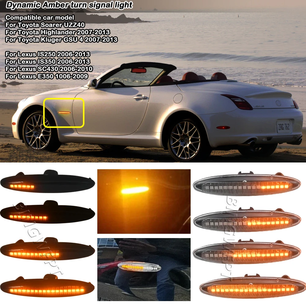 2PCS LED Flowing Turn Signal Side Marker Light For Lexus IS250 IS350 SC430 For Toyota Mark X Crown UZZ40 Highlander Camry ACV40