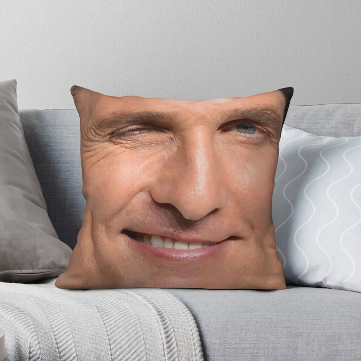 Matthew Mcconaughey Face Pillowcase Polyester Linen Velvet Pattern Zip Decor Sofa Cushion Case