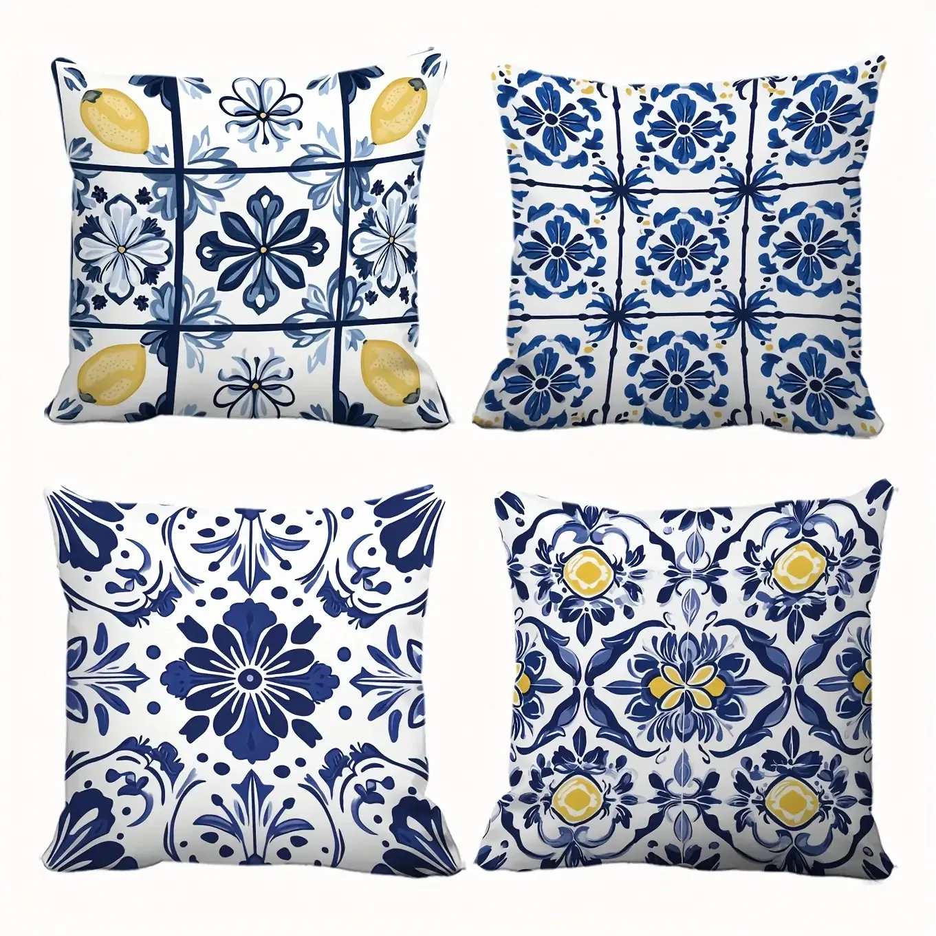 Blue and white lemon garland single-sided digital printing Short plush Suitable living rooms bedrooms sofas zippered closure