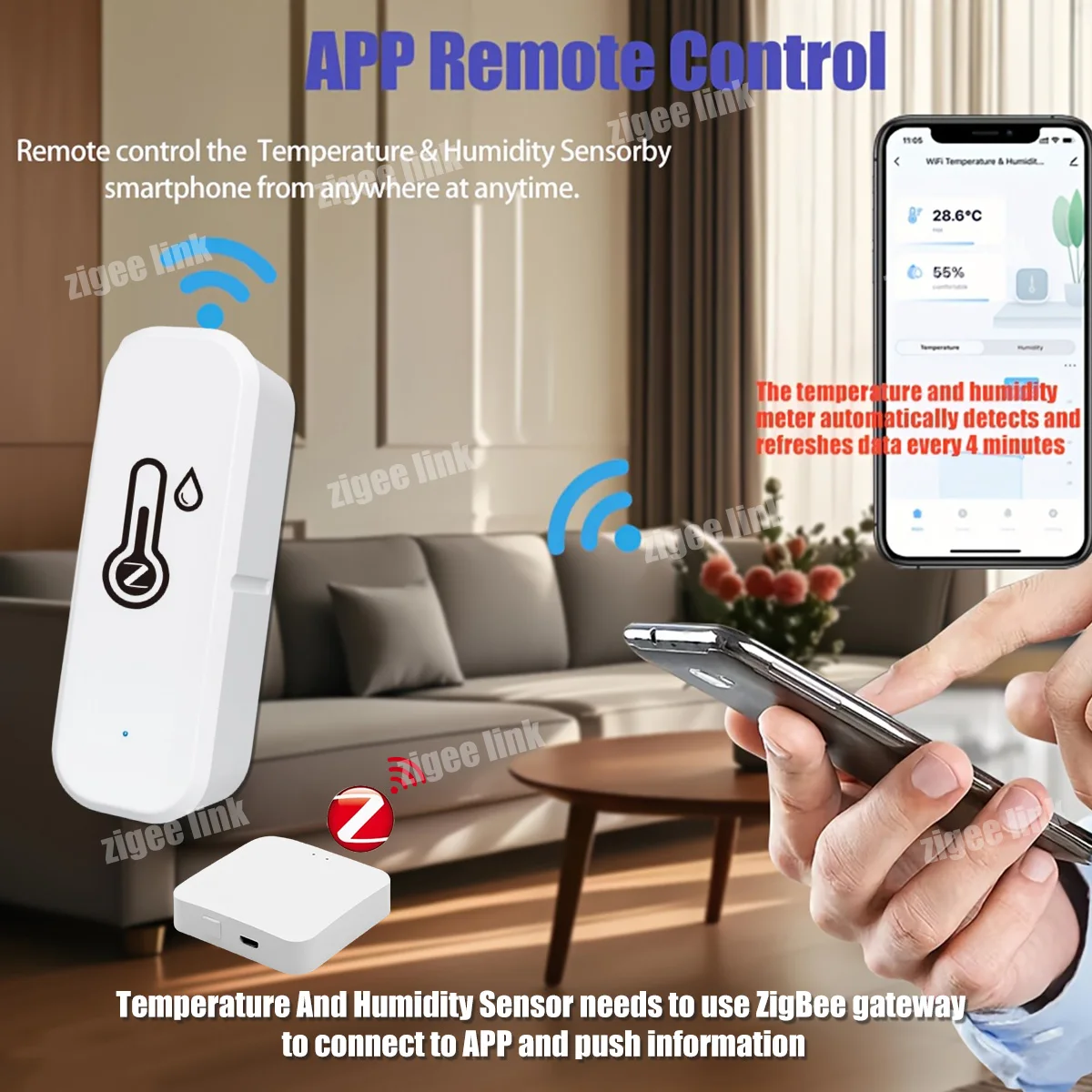 Zigbee Temperature Humidity Sensor for Indoor Home Real‑time Environment Monitoring, Instant Alert & Smart Scene Automation