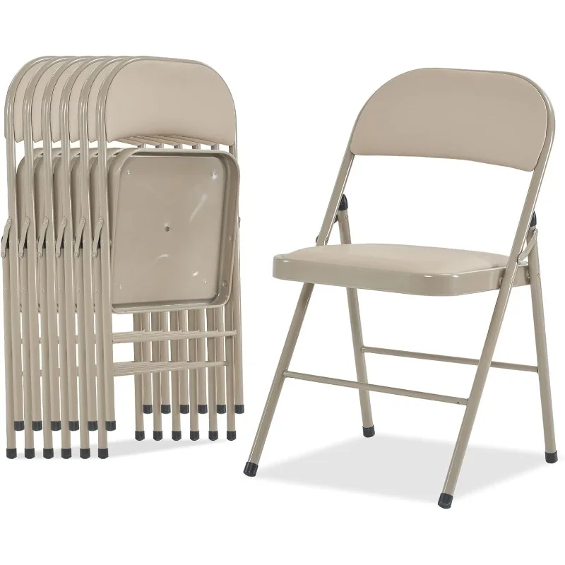 6 Pack Brown Folding Chairs with Padded Seats for Outdoor & Indoor, Portable Stackable Commercial Seat with Steel Frame