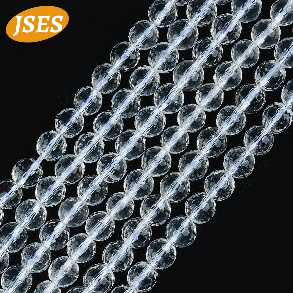 JSES AA Natural Clear White Crystal Beads Quartz Faceted Loose Beads for Jewelry Making 4/6/8/10/12mm Bracelet DIY Accessories