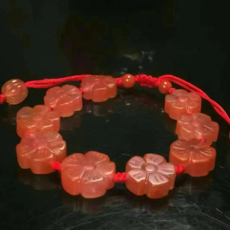 Factory Direct Sales Natural Shannan Red Agate Plum Blossom Hand Weaving Single Ring Bracelet