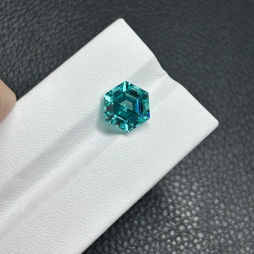 Hexagon Shape Lab Grown Green Paraiba Gemstone for Earring Jewelry Making