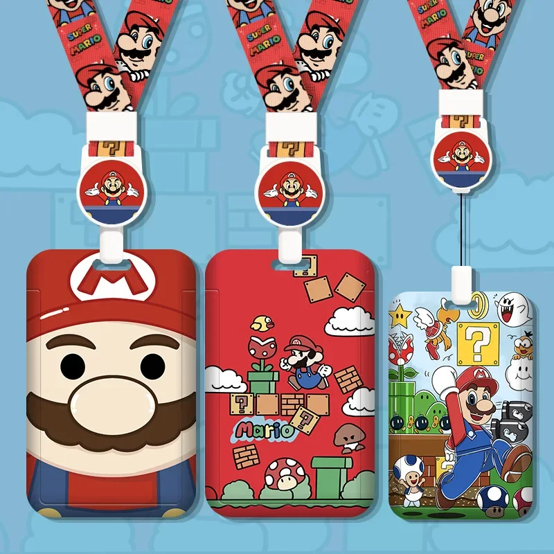 Super Marios Bros Etui na karty Rozciągliwa smycz Kreskówka Sznurek Akcesoria Anti-lost Karty Etui ochronne Artykuły szkolne