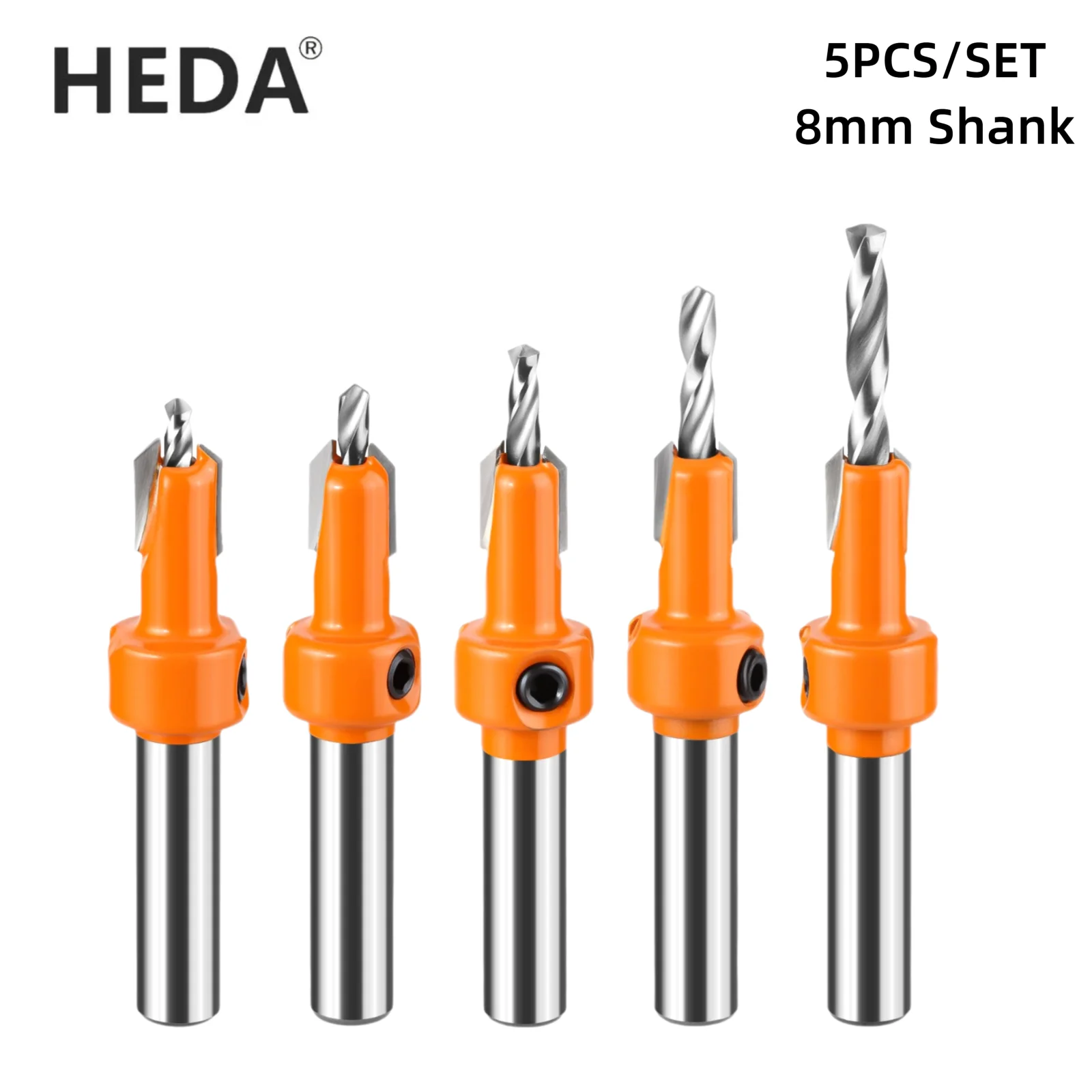5PCS 8mm Shank Woodworking Countersink Drill Bit Self-Tapping Screw Hole Drill Installation Tool for Wood Milling Cutter