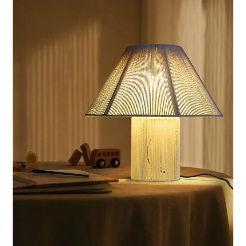 

Vintage Hemp Rope Weaving Led Table Lamps for Bedroom Bedside Lamp Study Room Eye Care Reading Lights Ambient Lighting