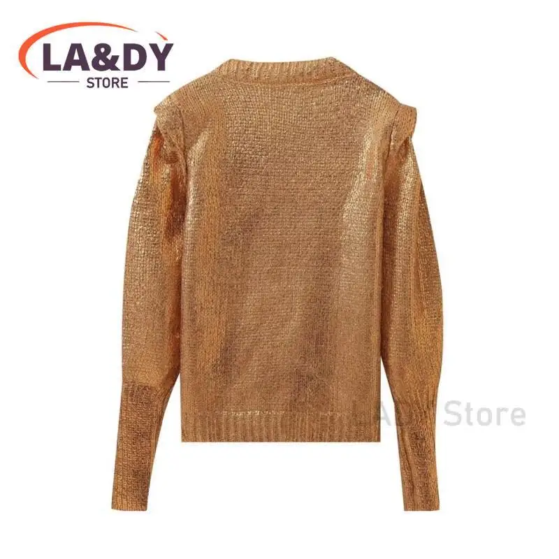 knit Sweater Women 2024 Autumn Winter Fashion Metal Round Neck Female Solid Color Casual Long Sleeve Warm Tops Pullovers