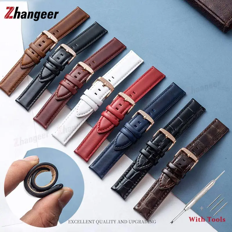 

12 13 14 17 18 19 20 22mm Soft Cowhide Genuine Leather Watch Band Waterproof Couples Wistwatch Straps For DW Daniel Wellington