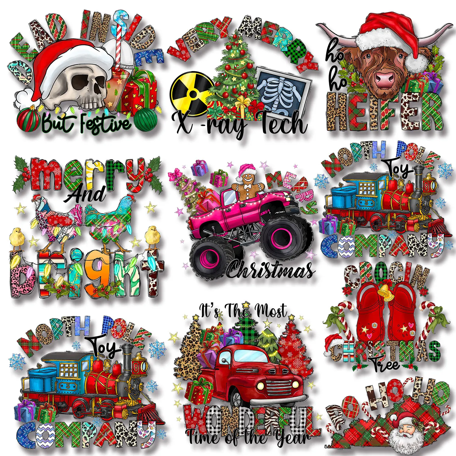 Dead Inside But Festive Very Merry X-ray Teach Christmas Junkie Full of Holiday Spirit Iron-on Transfers for Clothing Diy Craft