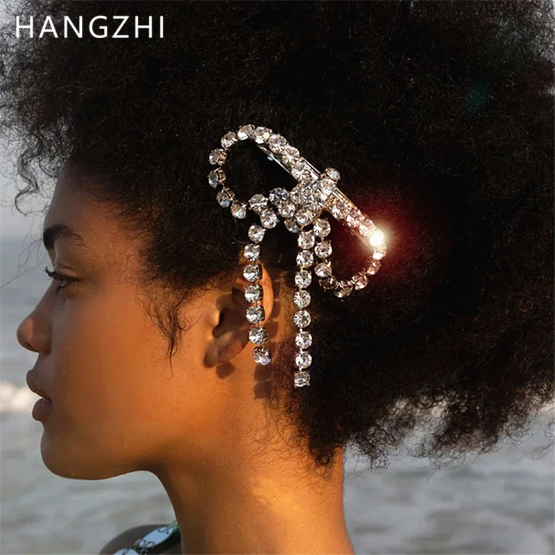 HangZhi Large Butterfly Tassel Rhinestone Hair Clip Sweet Elegant Ponytail Clip Bow Hairpin Hair Jewelry Accessories for Women