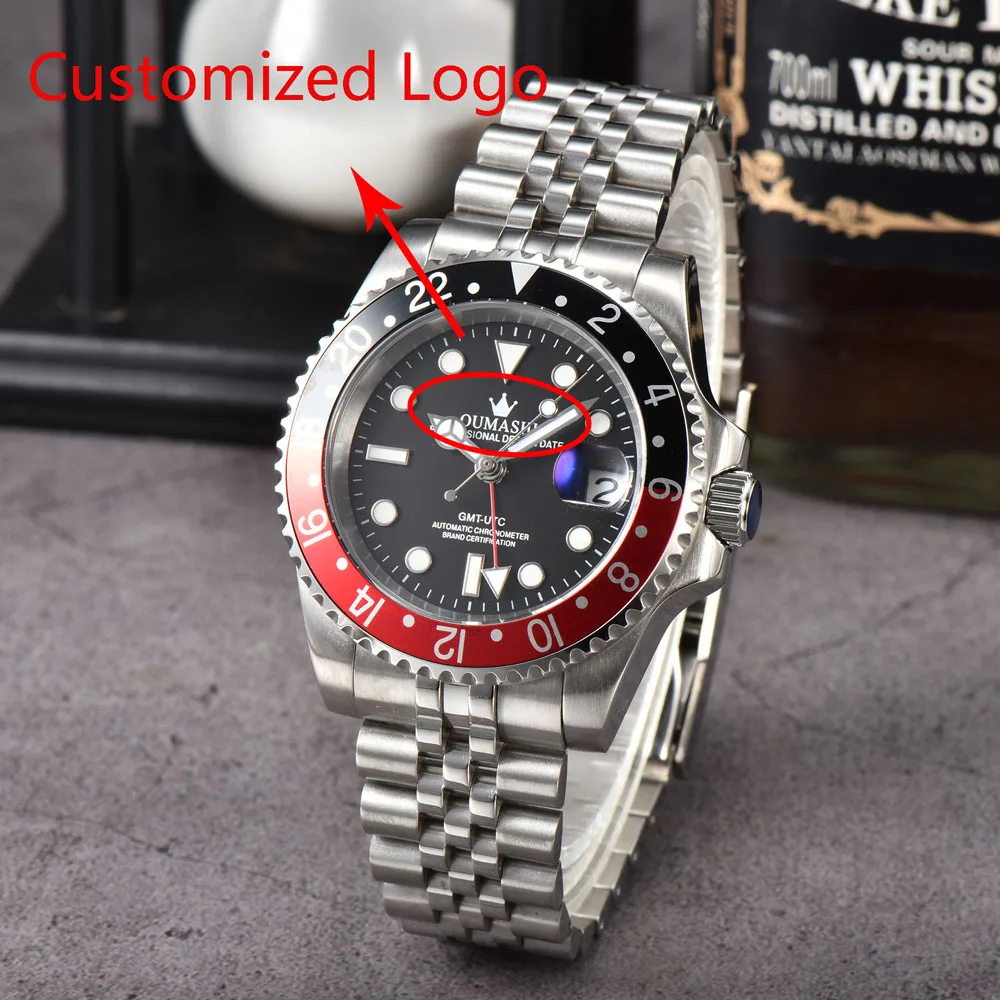 

40mm luxury men's business watch GMT watch NH34 with coke bezel and genuine Japanese NH34 automatic movement customized logo