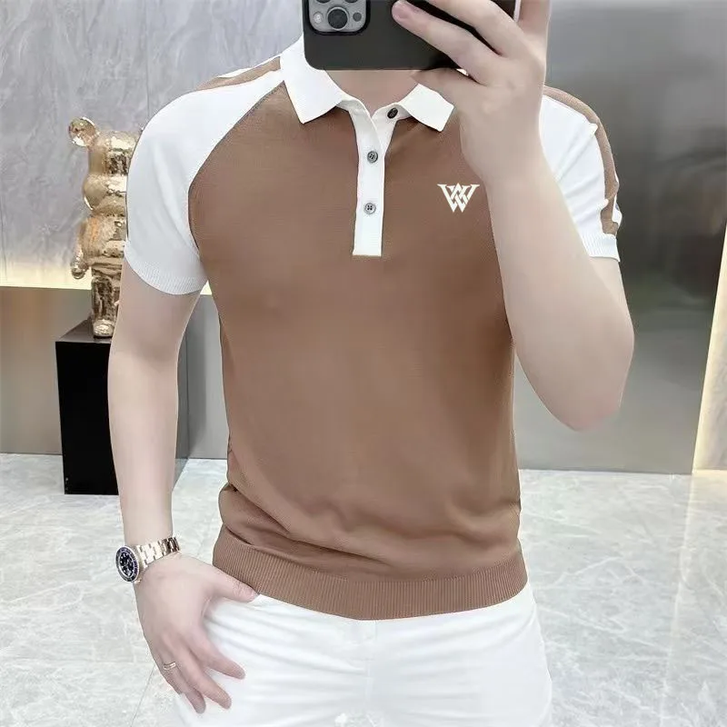

Men's Golf Casual Polo Shirt Ice Silk Luxury Top High Quality Breathable 2025 Men's Golf New Short Sleeve T-shirt