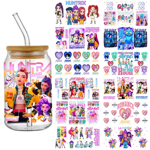 Demon Hunters película Kpop amante regalo Anime Fan UV DTF pegatinas listas para transferir taza envoltura personalizada DIY artesanía para Libbey Can Glass