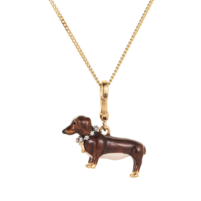1Pc Fashion Personalized Enamel Glazed Brown Dachshund Pendant Necklace for Women Men Cool Hip-Hop Party Jewelry Halloween Gifts