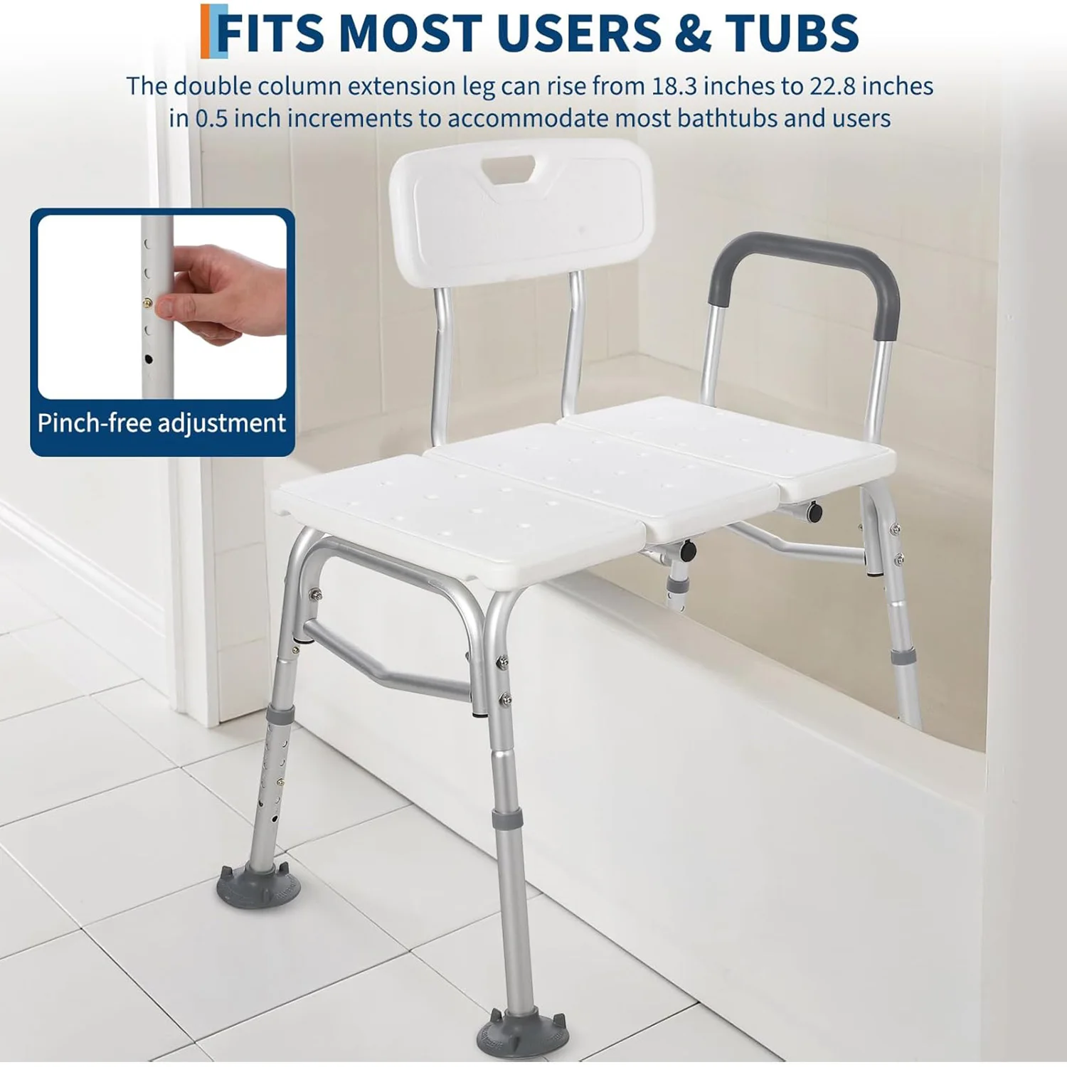 Tub Transfer Bench for Bathtub, Shower Chair with Backrest,Slip-Resistant Feet, Height Adjustable Shower Bench Shower Seat