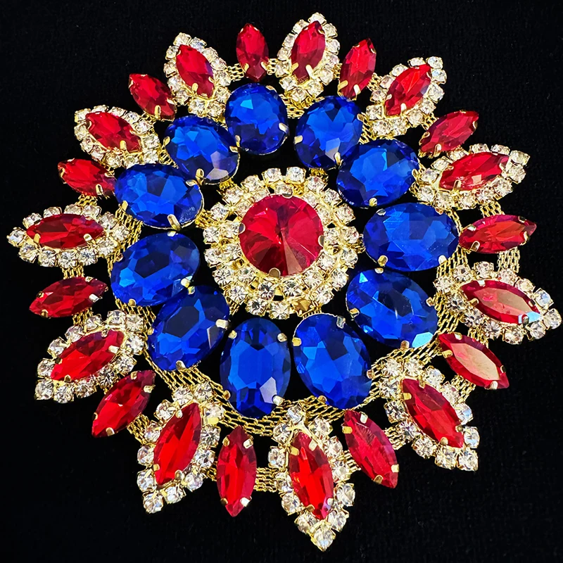 

Top Crystal Glass Rhinestones Flower, 11cm Royalblue Red Mixed Gold Base Sewing Stones, Diy/Wedding Dresses/Clothing Accessory