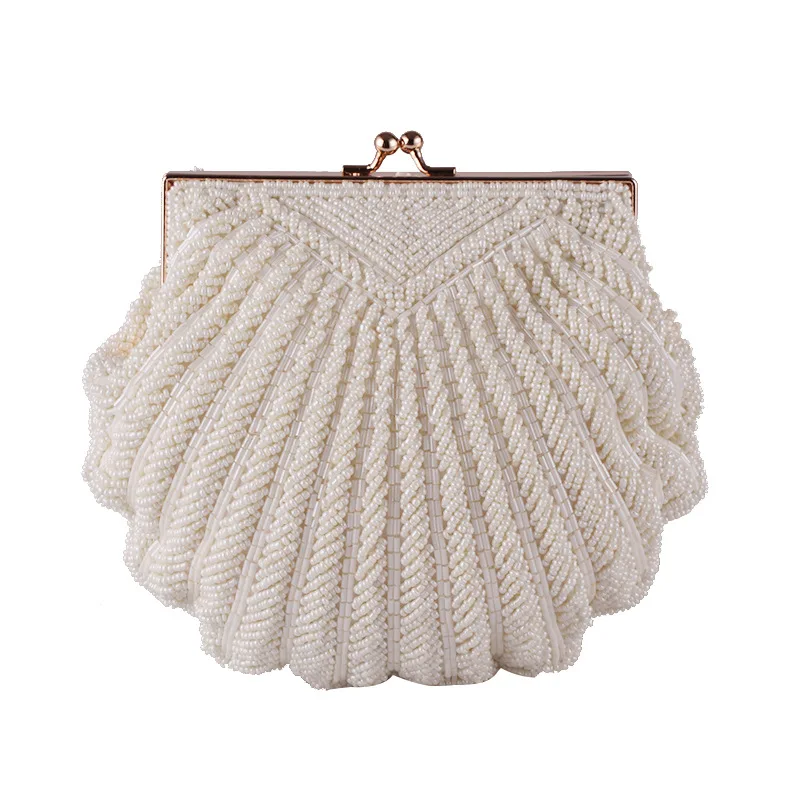 Women Wedding Purse And Handbag Elegant Evening Party Bags Clutches White Shell Pochette Mariage Sac Femal Beaded Clutch Bag Sac