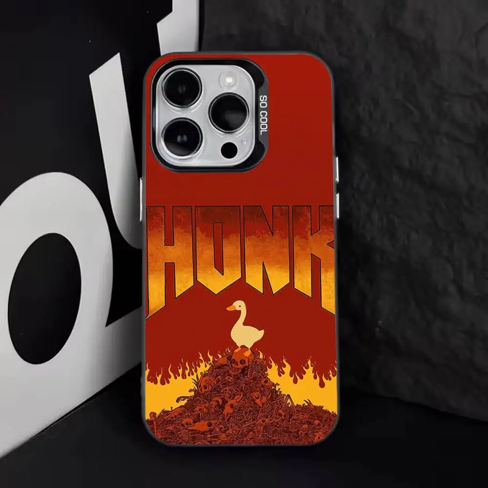 حافظة هاتف مضحكة D-DucK Goose meme لهاتف iPhone 16,15,14,13,12,11,8,7,Pro,Max,Plus,Mini,XS,SE مضادة للسقوط باللون الأسود غير اللامع