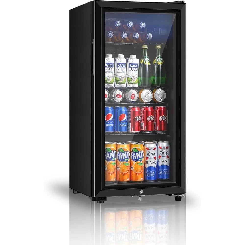 3.2 cubic foot mini fridge with double glazed doors, suitable for home use, beer or wine coolers, movable shelves (black)