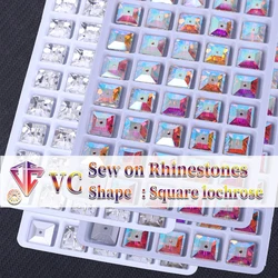 Sew On AB Rhinestone Square lochrose Shape Flatback Glass Crystals for Clothing Wedding Dresses All For Decoration DIY