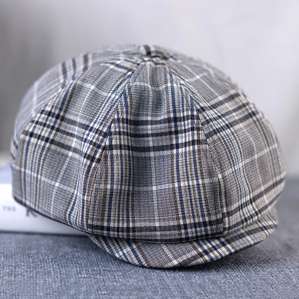 Spring Summer Linen Newsboy Cap New Gray Plaid Breathable Beret Men's Women's Literary Retro Hat England Hats Male Hats B-02B-03