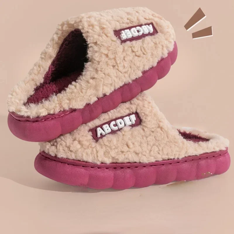 Warm Plush Winter Shoes Men Women Indoor Slippers Letter Anti-slip Soft Fur Couple Home Floor Cotton Slipper House Shoes 2023