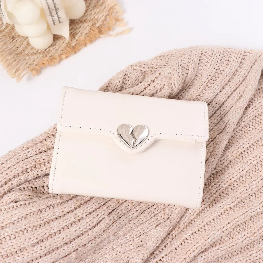 Fashion Korean Crack Heart Wallet PU Leather High Quality Women's Leather Wallet Short Fold Student Purse Ladies