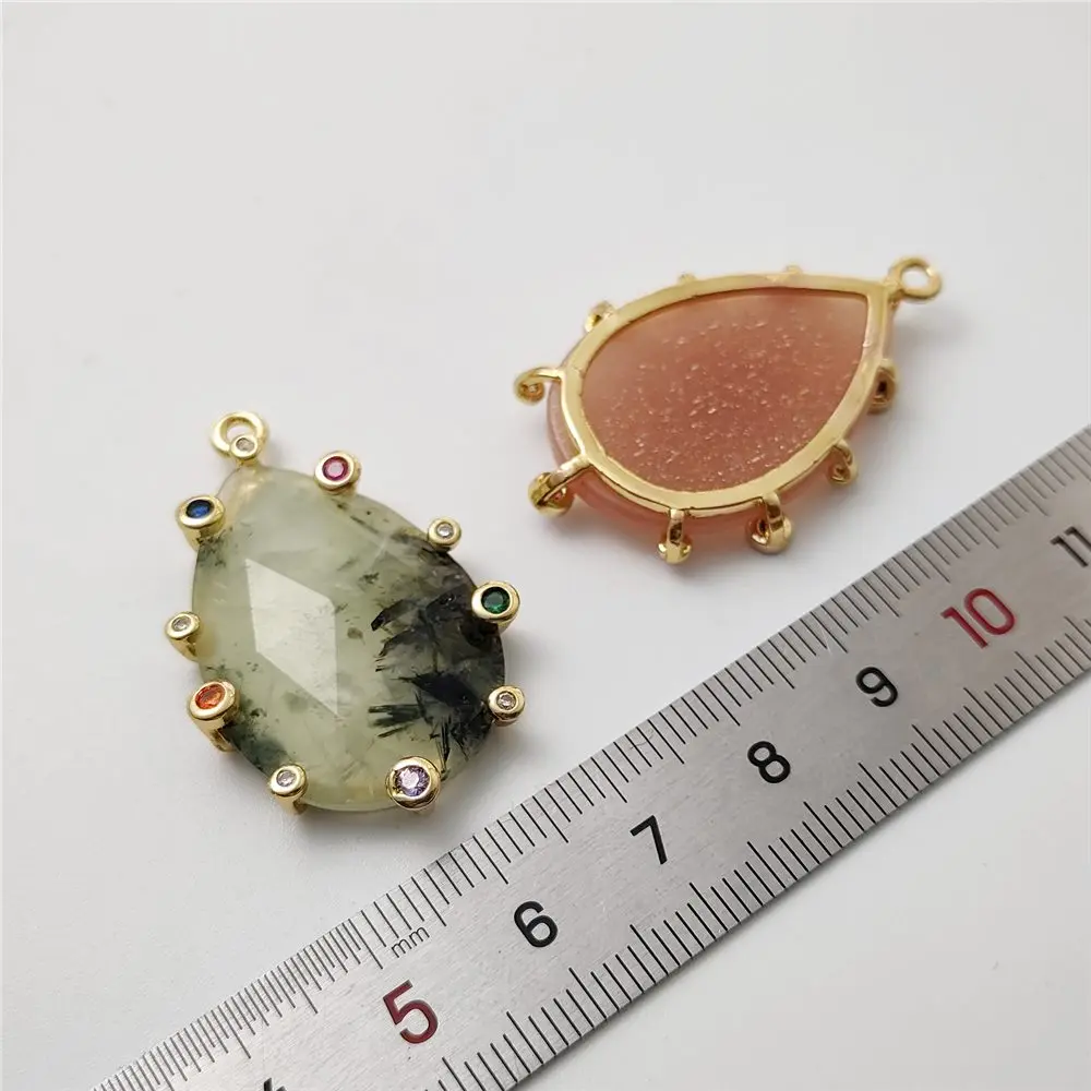 FUWO Wholesale Natural Semi-Precious Stone Pendant,Golden Plated Cubic Zircon Crystal Accessories For Jewelry Make 5Pc/Lot PD480