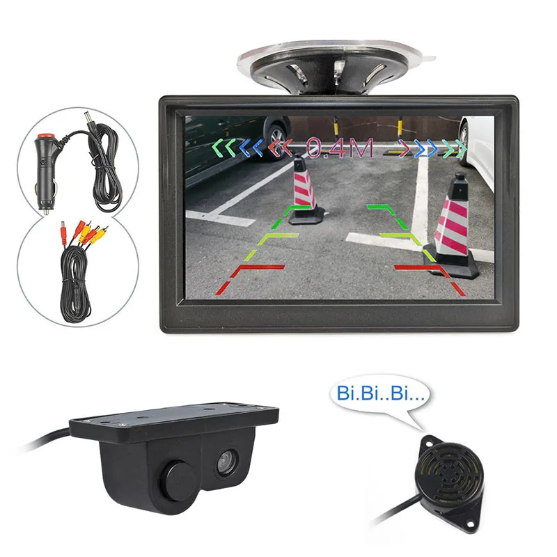 

SMALUCK Проводной 5-дюймовый цветной TFT ЖК-монитор для автомобиля Водонепроницаемый видеопарковочный радарный датчик Автомобильная камера Камера заднего вида Парковочная система