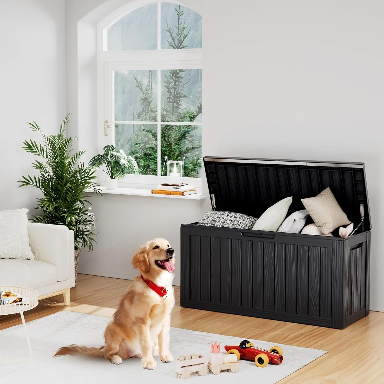 صندوق سطح مقاوم للماء بسعة 80 جالون - تخزين خارجي قابل للقفل لأثاث الفناء وأدوات الحدائق وإكسسوارات حمام السباحة مع مقابض جانبية #6