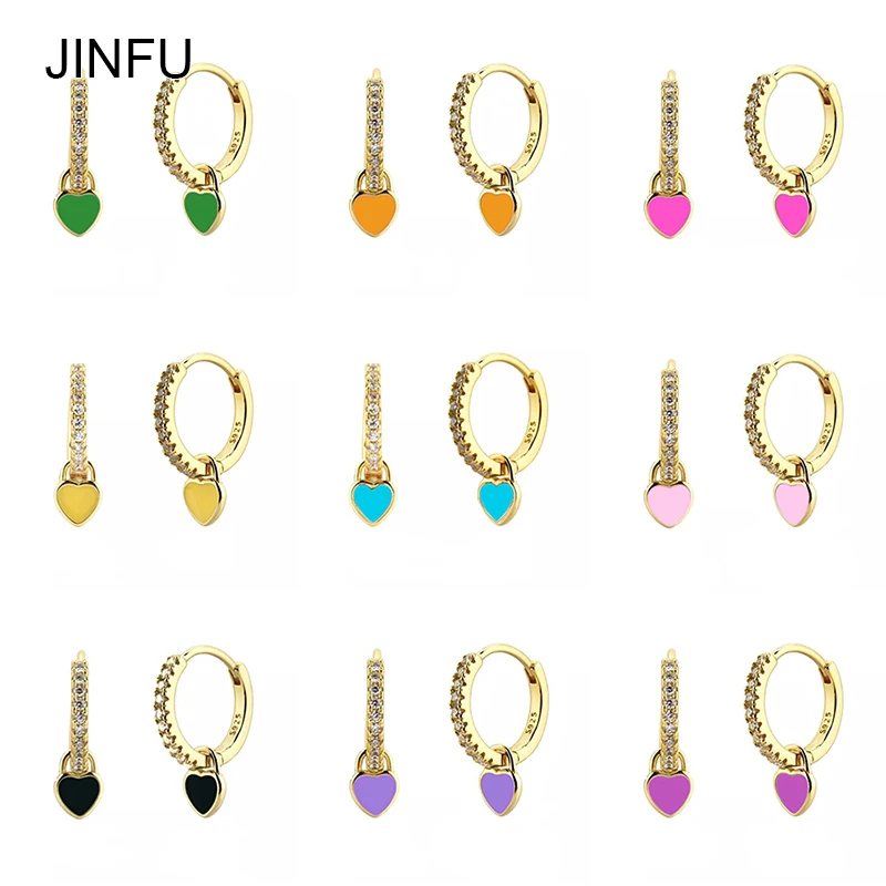 JINFU Copper Gold Plated Drop Earrings For Women Vintage Color Dripping Oil Heart Dangle Earrings 2022 Jewelry Wholesale