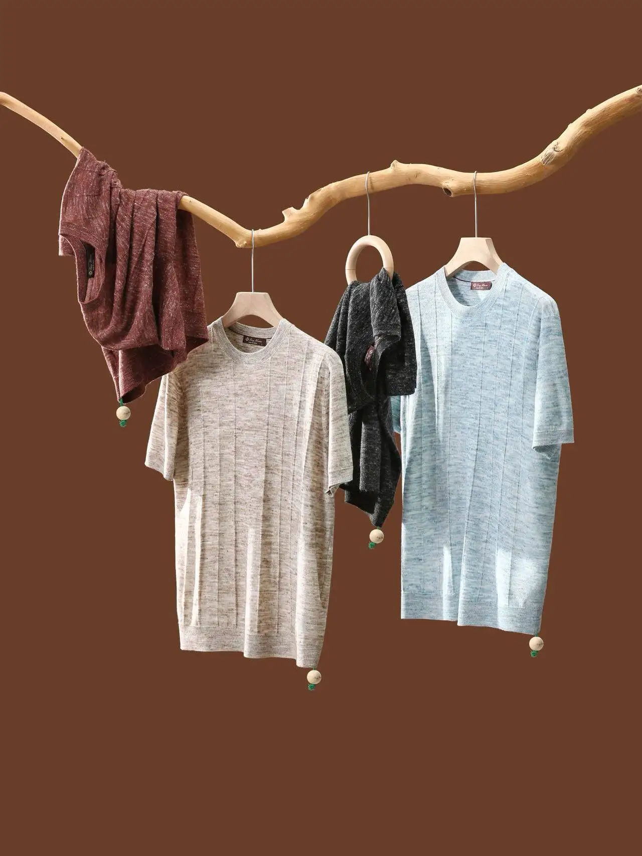 

Italian Luxury Linen Knitted Short Sleeve T-Shirt with Embroidery Anti-Wrinkle Men's Casual round Neck Top in Summer Collection