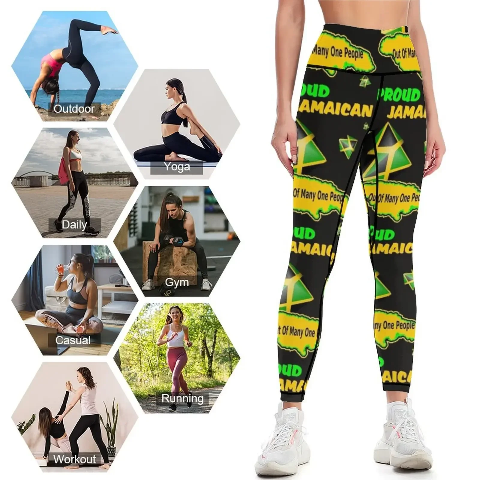 Jamaican Motto, Map and Flag Leggings gym clothing trousers push up tights for sporty woman gym Womens Leggings view 4