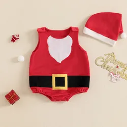 RUEWEY 0 to 18 Months Christmas Baby Girls Boys Bodysuit Santa Shaped Sleeveless Infant Bodysuits with Hat