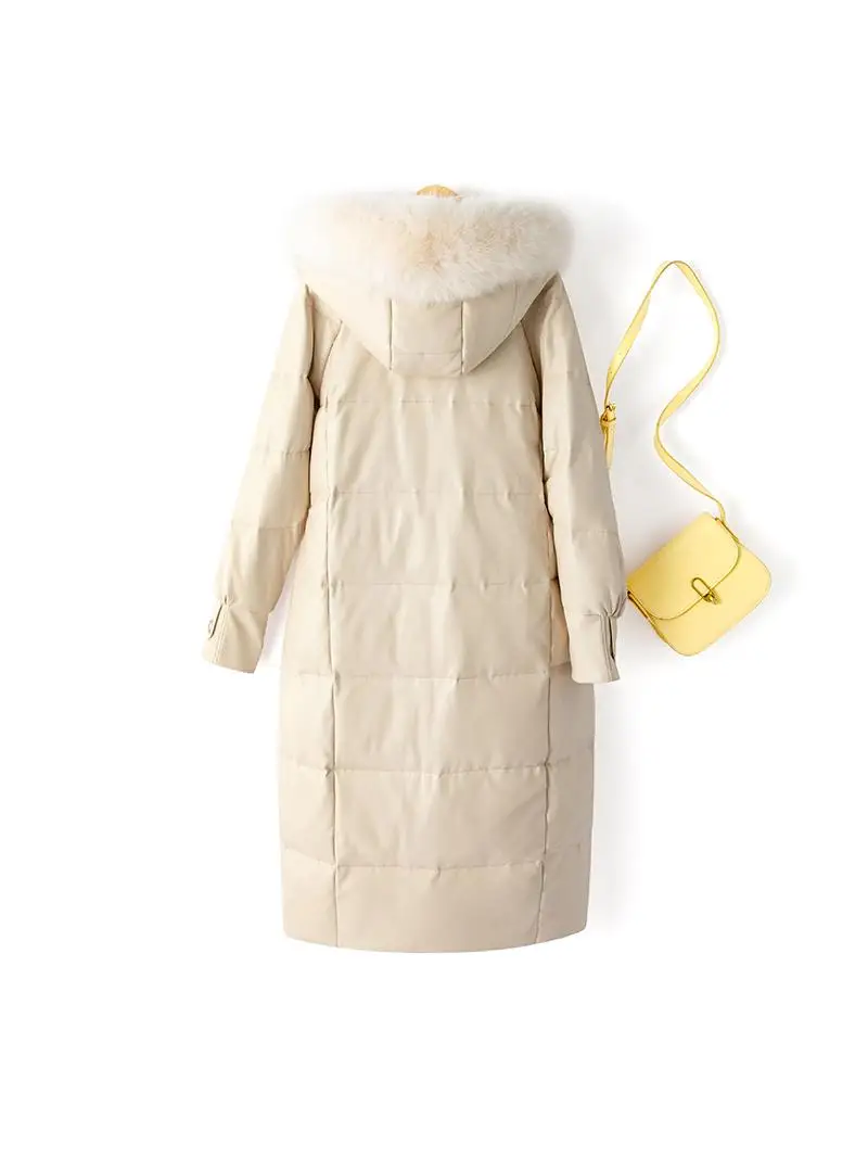 Winter Thiened Genuine Leather down Jaet Women's Medium Length  Fur Collar Removable Hood eepskin Coat Zipper Closure
