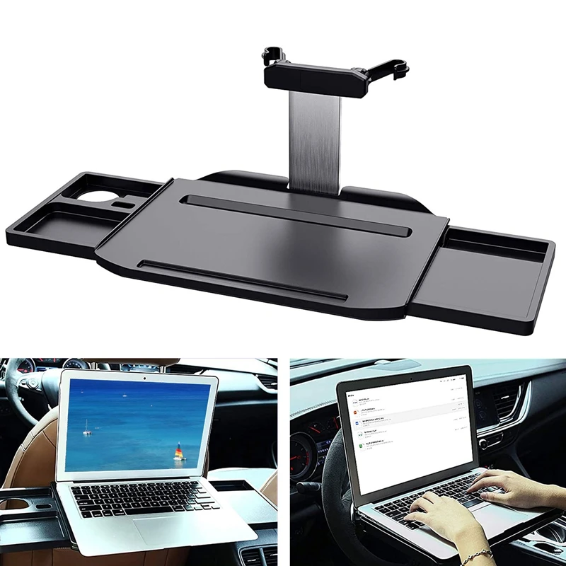 Car Retractable Laptop Desk Stable Hanging Tray Folding Board With Phone Holder For Dinner Study Work Universal